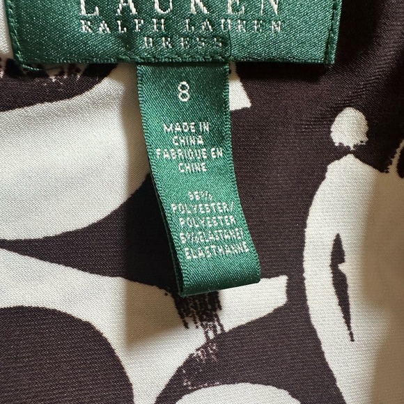 Lauren Ralph Lauren V-Neck Sleeveless Brown and White Floral Dress. Size 8 - Picture 6 of 8
